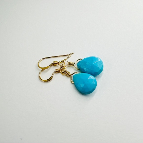 Genuine Turquoise Sleeping Beauty Dangle Earrings Gold Filled - Picture 5 of 5